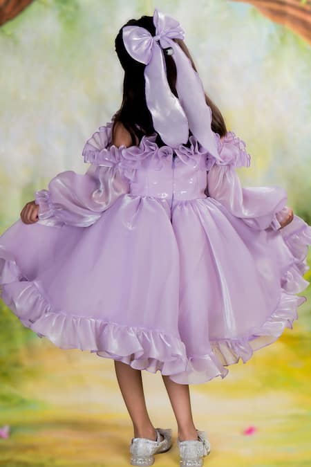 Shop Toplove Purple Cotton, Organza Sequins, Embroidery Lavender Ruffled Neck Hand Dress at Aza Fashions Shop_Toplove_Purple Cotton, Organza Sequins, Embroidery Lavender Ruffled Neck Hand Dress _at_Aza_Fashions