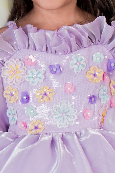 Toplove Purple Cotton, Organza Sequins, Embroidery Lavender Ruffled Neck Hand Dress Online at Aza Fashions Toplove_Purple Cotton, Organza Sequins, Embroidery Lavender Ruffled Neck Hand Dress _Online_at_Aza_Fashions