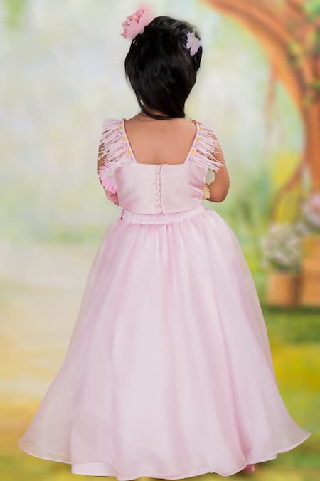 Shop Toplove Pink Organza, Cotton Pearls, Fairy Garden Hand Embroidered Crop Top And Skirt Set at Aza Fashions Shop_Toplove_Pink Organza, Cotton Pearls, Fairy Garden Hand Embroidered Crop Top And Skirt Set _at_Aza_Fashions