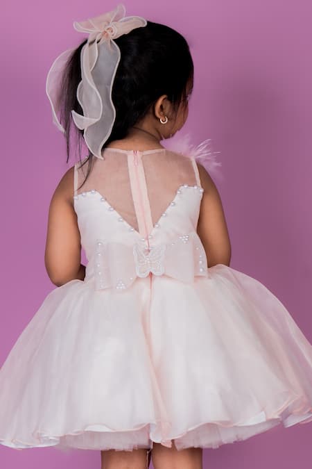 Shop Toplove Peach Organza, Cotton Embroidery, Pearls Flower Garden Affair Dress at Aza Fashions Shop_Toplove_Peach Organza, Cotton Embroidery, Pearls Flower Garden Affair Dress _at_Aza_Fashions