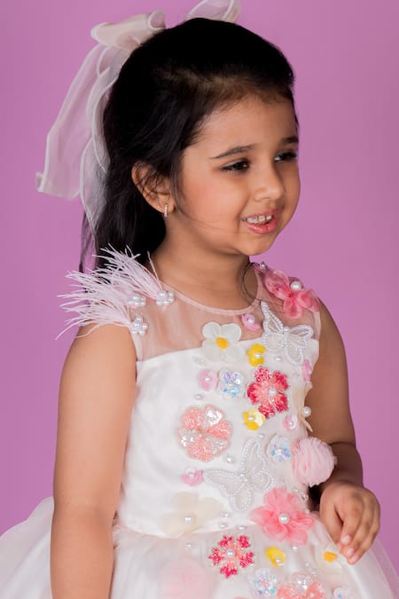 Toplove Peach Organza, Cotton Embroidery, Pearls Flower Garden Affair Dress Online at Aza Fashions Toplove_Peach Organza, Cotton Embroidery, Pearls Flower Garden Affair Dress _Online_at_Aza_Fashions