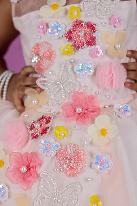 Buy Toplove Peach Organza, Cotton Embroidery, Pearls Flower Garden Affair Dress Online at Aza Fashions Buy_Toplove_Peach Organza, Cotton Embroidery, Pearls Flower Garden Affair Dress _Online_at_Aza_Fashions