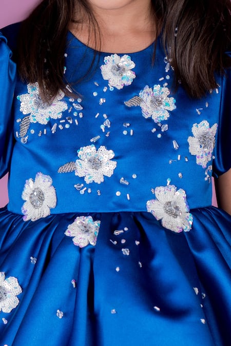 Buy_Toplove_Blue Cotton, Satin Embroidery, Sequins, Cut Work Poppy Hand Dress _Online_at_Aza_Fashions