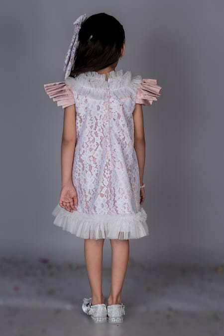 Shop Toplove White Satin, Cotton Ruffles Vintage Serenade Dress at Aza Fashions Shop_Toplove_White Satin, Cotton Ruffles Vintage Serenade Dress _at_Aza_Fashions