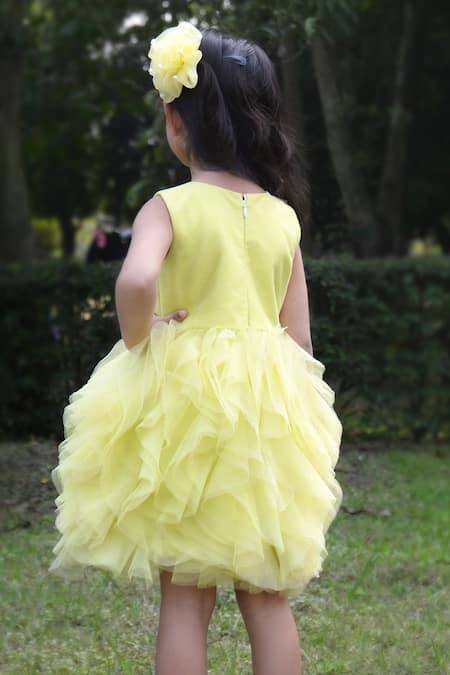 Shop Toplove Yellow Net, Cotton Sequins, Cut Work Hand Embroidered Ruffled Dress at Aza Fashions Shop_Toplove_Yellow Net, Cotton Sequins, Cut Work Hand Embroidered Ruffled Dress _at_Aza_Fashions