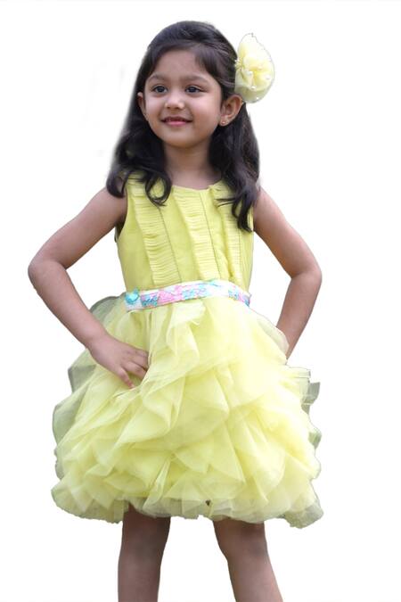 Buy Toplove Yellow Net, Cotton Sequins, Cut Work Hand Embroidered Ruffled Dress Online at Aza Fashions Buy_Toplove_Yellow Net, Cotton Sequins, Cut Work Hand Embroidered Ruffled Dress _Online_at_Aza_Fashions