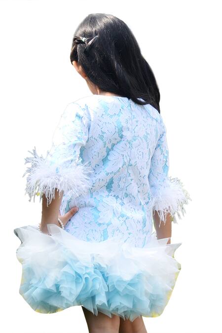 Buy_Toplove_Blue Satin, Chanderi Frozen Ruffled Dress _Online_at_Aza_Fashions