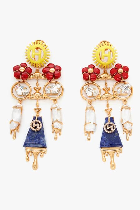 Shop Outhouse Gold Plated Lace, Crystals, Diamonds The Feriae Earrings at Aza Fashions Shop_Outhouse_Gold Plated Lace, Crystals, Diamonds The Feriae Earrings _at_Aza_Fashions