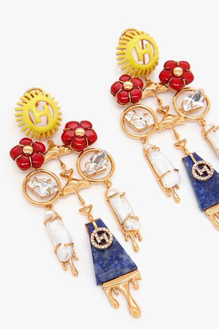 Outhouse Gold Plated Lace, Crystals, Diamonds The Feriae Earrings Online at Aza Fashions Outhouse_Gold Plated Lace, Crystals, Diamonds The Feriae Earrings _Online_at_Aza_Fashions