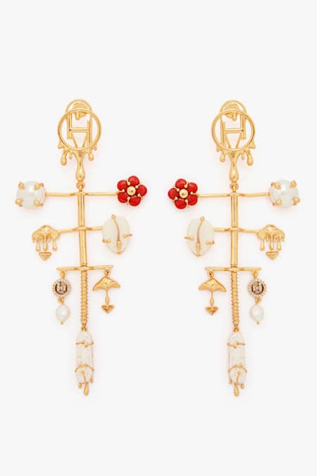 Outhouse_Gold Plated Cabochon The Cartella Earrings _Online_at_Aza_Fashions