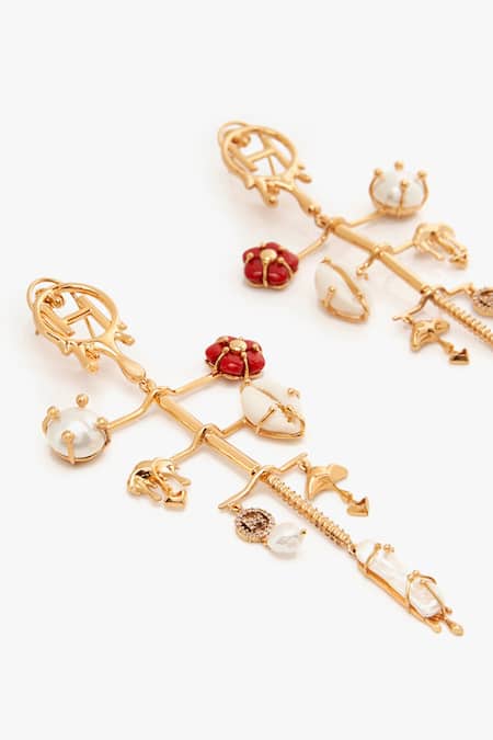 Buy_Outhouse_Gold Plated Cabochon The Cartella Earrings _Online_at_Aza_Fashions