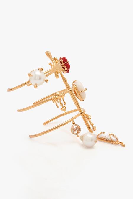 Buy Outhouse Gold Plated Pearls, Stones The Cartella Handcuff Online at Aza Fashions Buy_Outhouse_Gold Plated Pearls, Stones The Cartella Handcuff _Online_at_Aza_Fashions