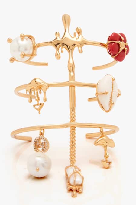 Outhouse Gold Plated Pearls, Stones The Cartella Handcuff at Aza Fashions Outhouse_Gold Plated Pearls, Stones The Cartella Handcuff _at_Aza_Fashions