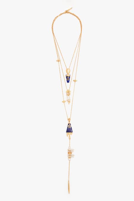 Shop Outhouse Gold Plated The Lazuli Sculpt Layered Necklace at Aza Fashions Shop_Outhouse_Gold Plated The Lazuli Sculpt Layered Necklace _at_Aza_Fashions