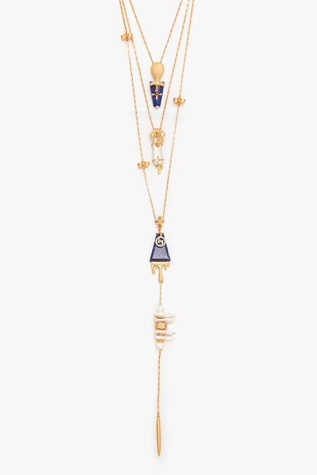 Outhouse Gold Plated The Lazuli Sculpt Layered Necklace Online at Aza Fashions Outhouse_Gold Plated The Lazuli Sculpt Layered Necklace _Online_at_Aza_Fashions
