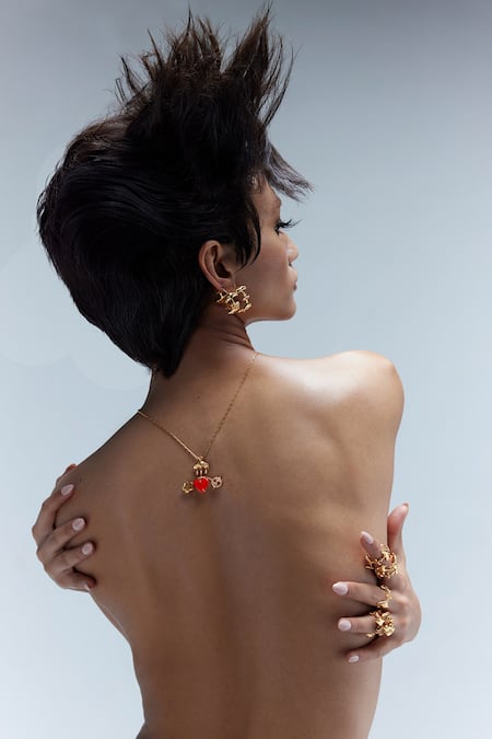 Shop Outhouse Gold Plated The Iconette Pendant Necklace Online at Aza Fashions Shop_Outhouse_Gold Plated The Iconette Pendant Necklace _Online_at_Aza_Fashions