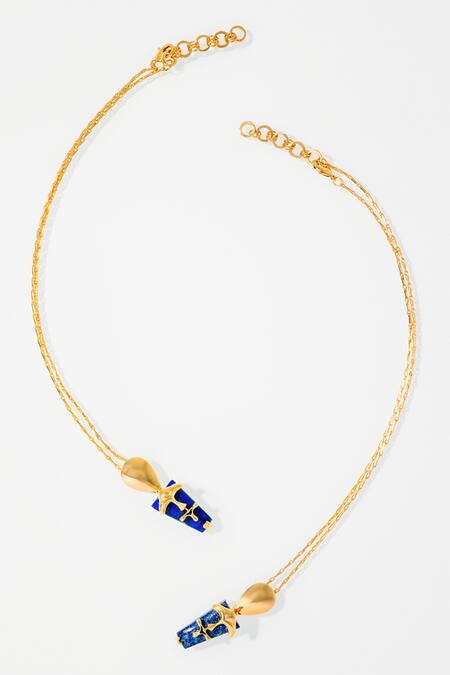 Outhouse_Gold Plated The Lazuli Sculpt Pendant Necklace _Online_at_Aza_Fashions