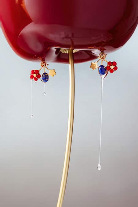 Shop Outhouse Gold Plated Crystals, Lace the Iconette Earrings at Aza Fashions Shop_Outhouse_Gold Plated Crystals, Lace the Iconette Earrings _at_Aza_Fashions