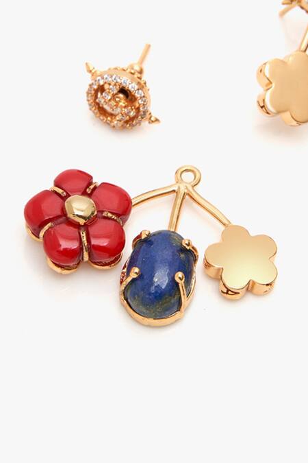 Outhouse Gold Plated Crystals, Lace the Iconette Earrings Online at Aza Fashions Outhouse_Gold Plated Crystals, Lace the Iconette Earrings _Online_at_Aza_Fashions