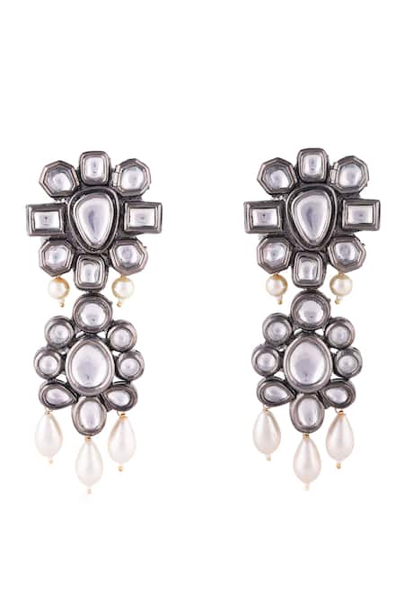 Just Jewellery Antique Finish Kundan Embellished Danglers 