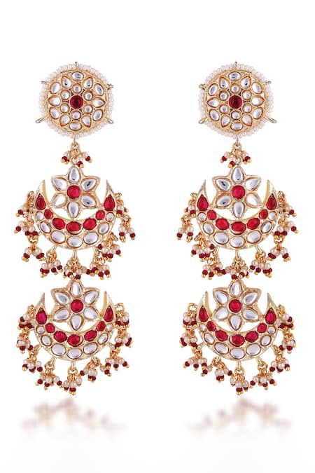 Just Jewellery Double Layered Semi Precious Stone Embellished Chandbalis 