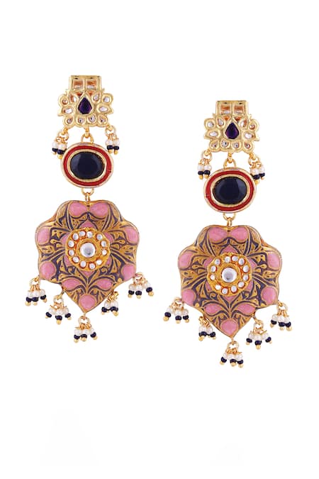 Just Jewellery Meenakari Kundan Bloom Swerve Danglers 