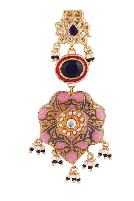 Just Jewellery_Blue Metallic Thread, Pearls, Stones Meenakari Kundan Bloom Swerve Danglers _Online_at_Aza_Fashions