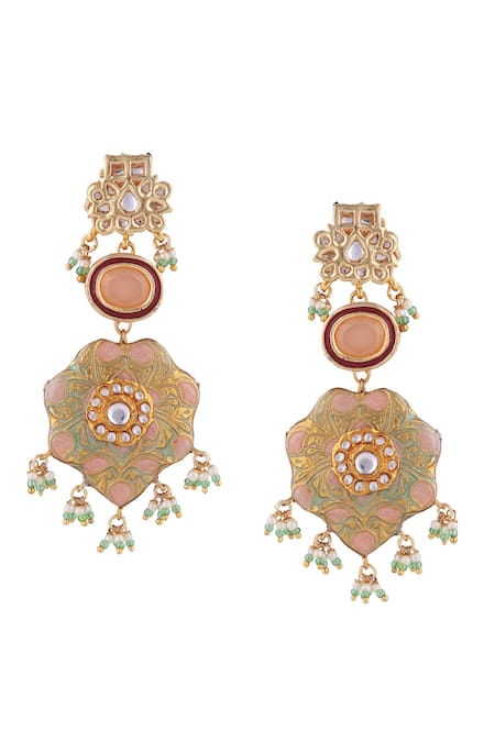 Just Jewellery Meenakari Kundan Blossom Swerve Danglers 