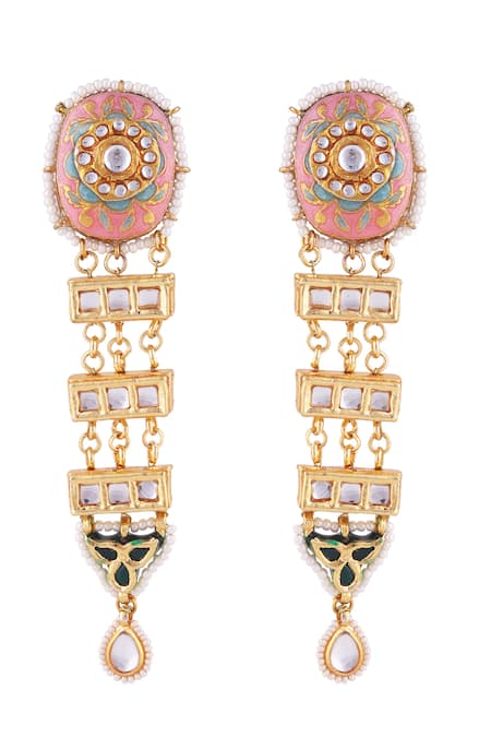 Just Jewellery Meenakari Kundan Petal Bloom Danglers 