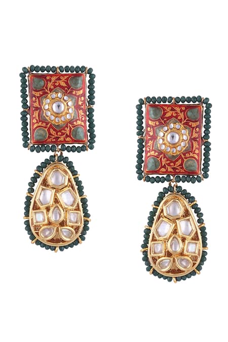 Just Jewellery Mandala Bloom Meenakari Kundan Earrings 