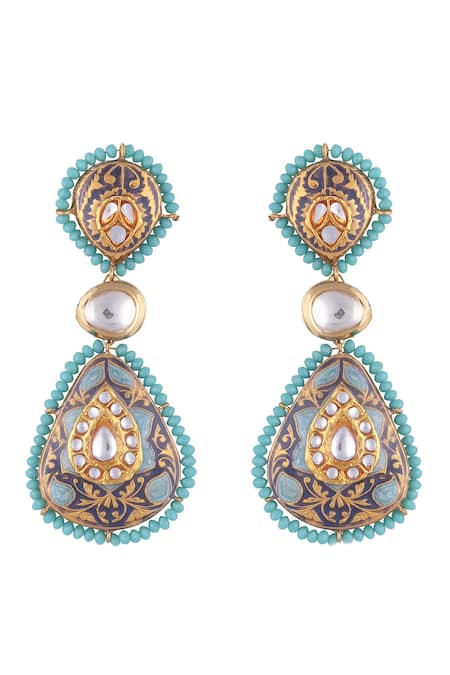 Just Jewellery French Fleur Meenakari Kundan Danglers 