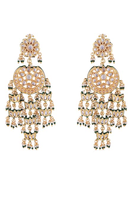 Just Jewellery Lotus Kundan Pearl Embellished Layered Chandbalis 