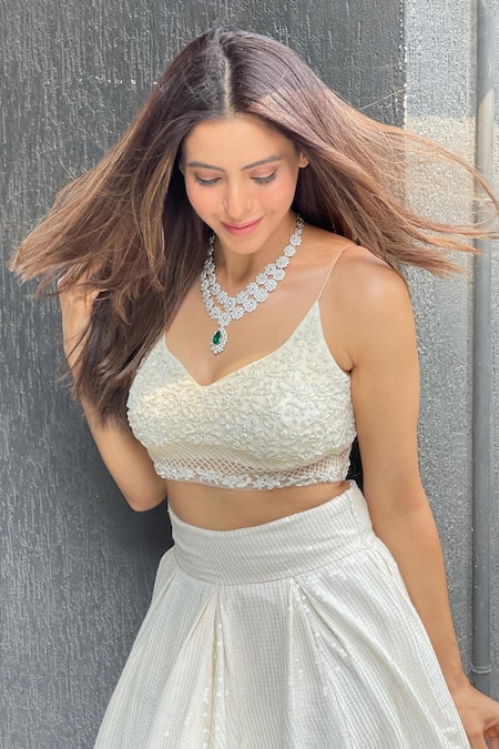 Premya By Manishii Stripe Embroidered Lehenga Set 