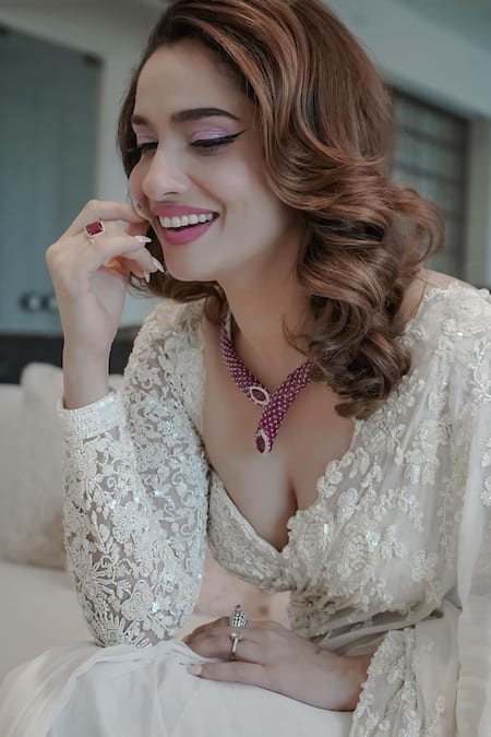 Premya By Manishii_White Organza, Tulle Sequins, Cut Abstract Embroidered Saree With Corset Blouse _Online_at_Aza_Fashions