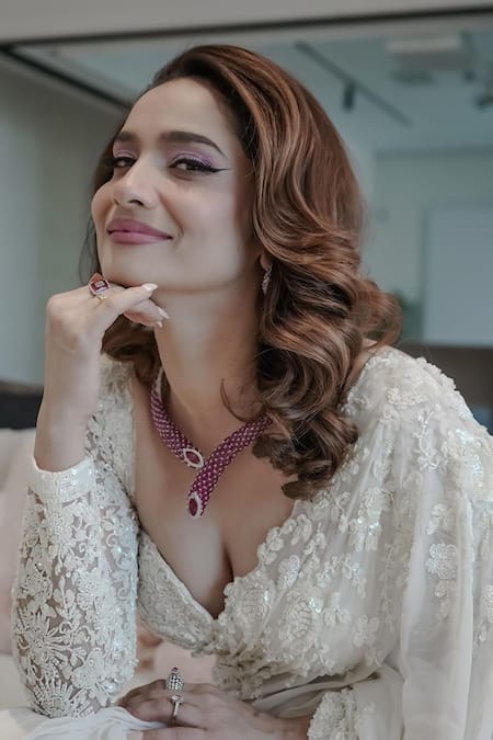 Premya By Manishii_White Organza, Tulle Sequins, Cut Abstract Embroidered Saree With Corset Blouse _at_Aza_Fashions