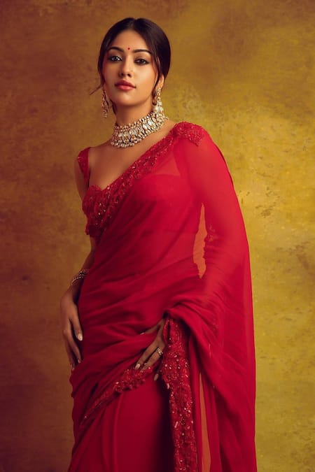 Premya By Manishii Paisley Border Embroidered Saree With Corset Blouse 