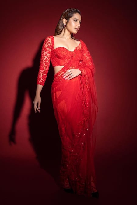 Premya By Manishii Floral Hand Embroidered Saree With Corset Blouse 