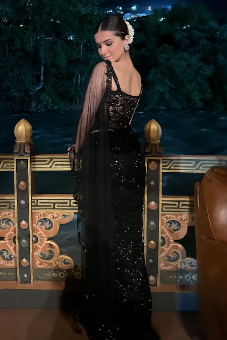 Premya By Manishii Sequin Embroidered Saree With Blouse 