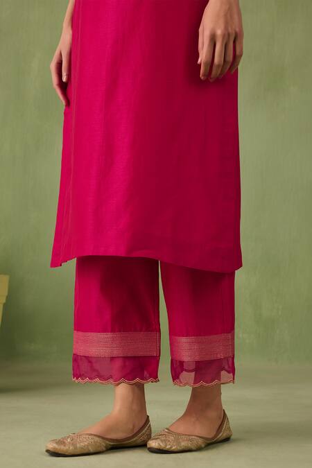 Buy_Sureena Chowdhri_Magenta Silk, Chanderi, Organza Beads, Zari Round Mughal Jaal Work Kurta Set_Online_at_Aza_Fashions