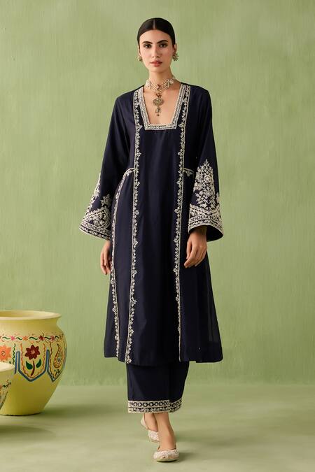 Buy Sureena Chowdhri Blue Silk, Organza, Chanderi Pearls, Sequins, Beads, Mirage Work Kurta Set Online at Aza Fashions Buy_Sureena Chowdhri_Blue Silk, Organza, Chanderi Pearls, Sequins, Beads, Mirage Work Kurta Set_Online_at_Aza_Fashions
