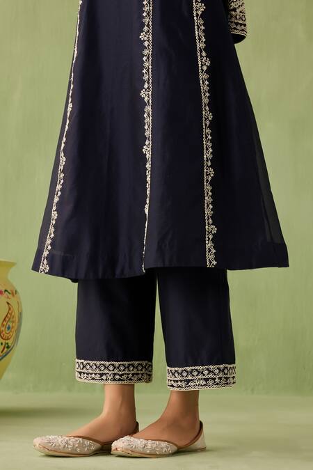 Buy Sureena Chowdhri Blue Silk, Organza, Chanderi Pearls, Sequins, Beads, Mirage Work Kurta Set Buy_Sureena Chowdhri_Blue Silk, Organza, Chanderi Pearls, Sequins, Beads, Mirage Work Kurta Set