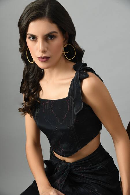 Buy_Fishcanfly_Blue Crepe Silk Printed Abstract Square Neck Alice In Wondersea Pattern Bustier _Online_at_Aza_Fashions