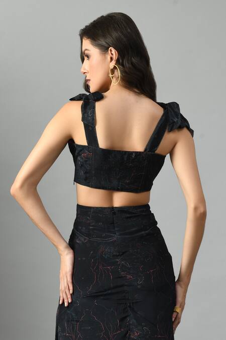 Shop_Fishcanfly_Blue Crepe Silk Printed Abstract Square Neck Alice In Wondersea Pattern Bustier _Online_at_Aza_Fashions