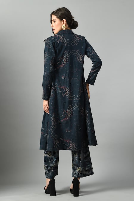 Fishcanfly Linen Alice In Wondersea Printed Trench Jacket 