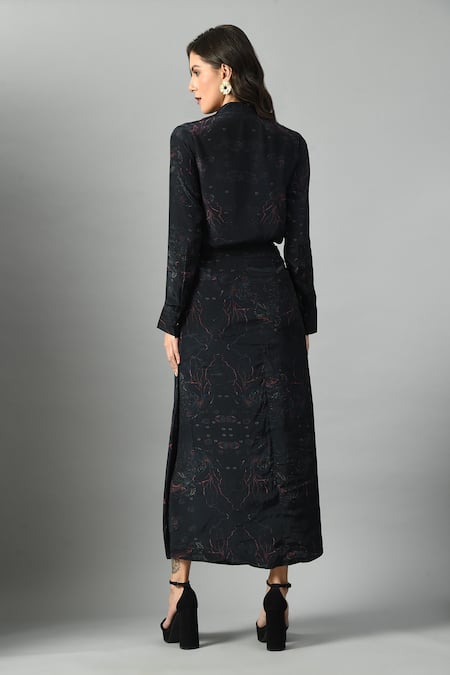 Fishcanfly Alice In Wondersea Printed Shirt & Draped Skirt Set 