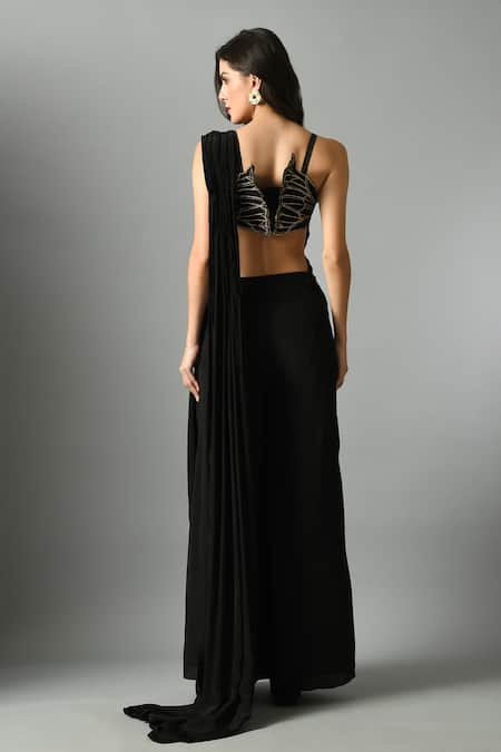 Fishcanfly Moonshine Pre-Draped Saree With Nylah Embroidered Bustier 