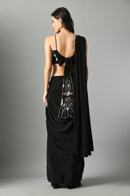 Fishcanfly Moonshine Pre-Draped Saree With Nur Embroidered Bustier 