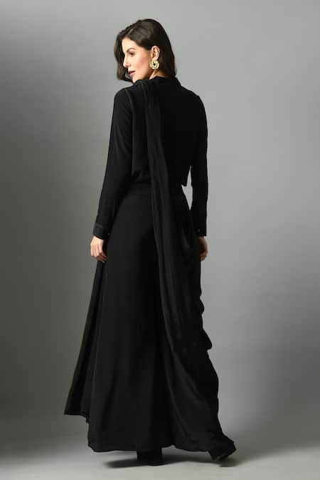 Fishcanfly Pre-Draped Saree With Moonshine Embroidered Shirt 