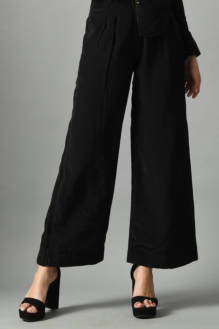 Buy Fishcanfly Black Crepe Silk Embroidery Zari Moonshine Full Sleeve Shirt And Trouser Set Online at Aza Fashions Buy_Fishcanfly_Black Crepe Silk Embroidery Zari Moonshine Full Sleeve Shirt And Trouser Set _Online_at_Aza_Fashions