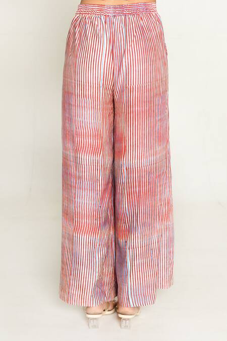 Rias Jaipur_Multi Color Cotton Plosky Cloud Print Wide Legged Pant _Online_at_Aza_Fashions